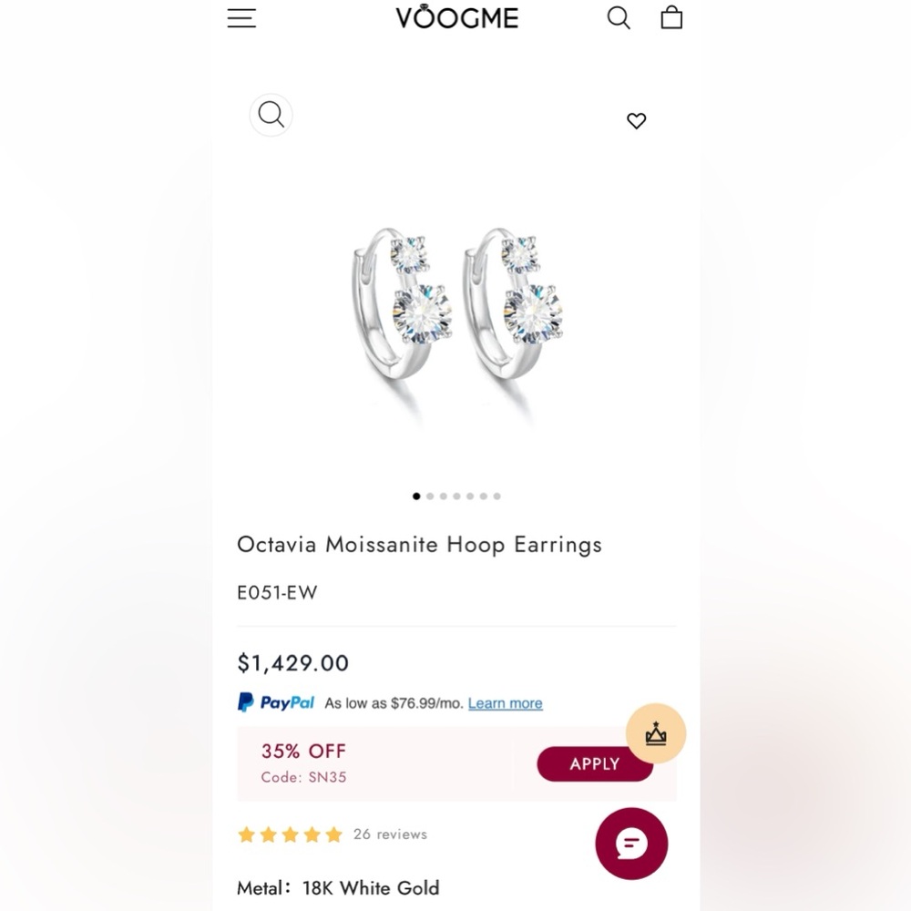 18K White Gold Hoops Earrings Voogme Octavia Moissanite